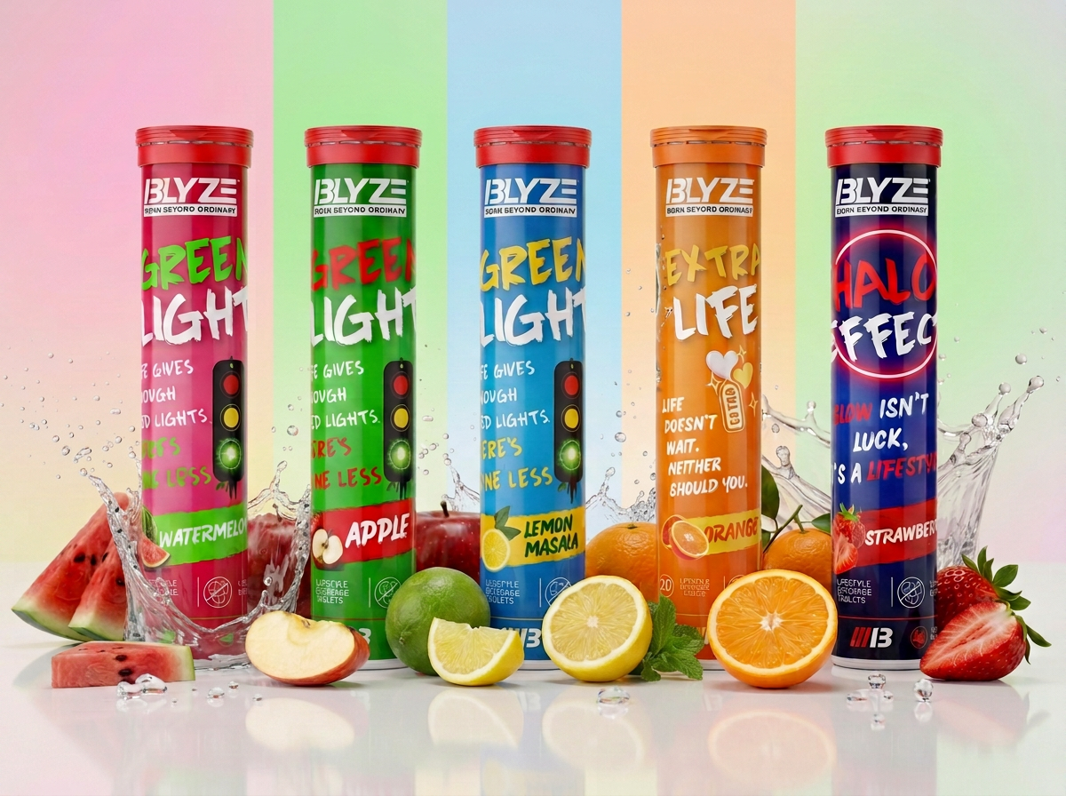 BLYZE Ritual Box 5-bottle combo pack, all flavours lined up